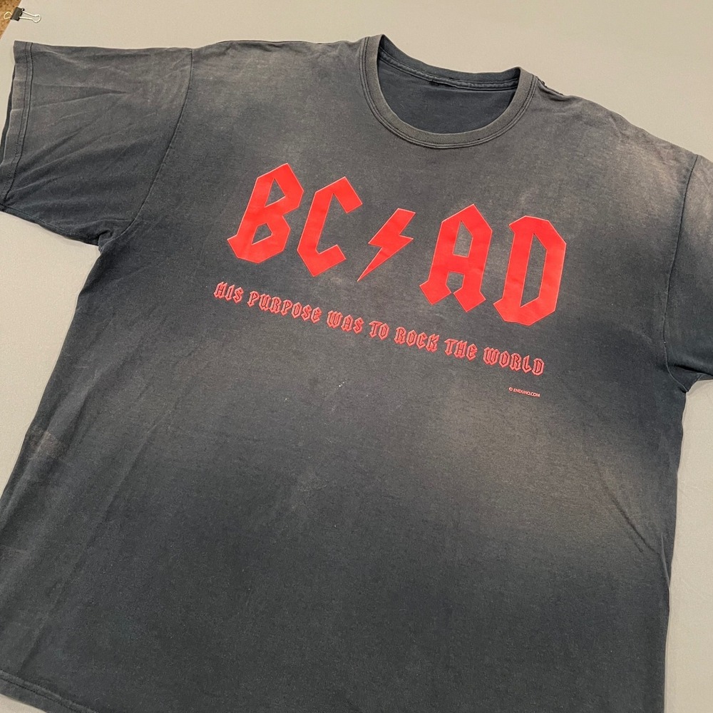 BC AD Christian Parody T-Shirt Faded Black Rock Logo Graphic Tee XL/XXL